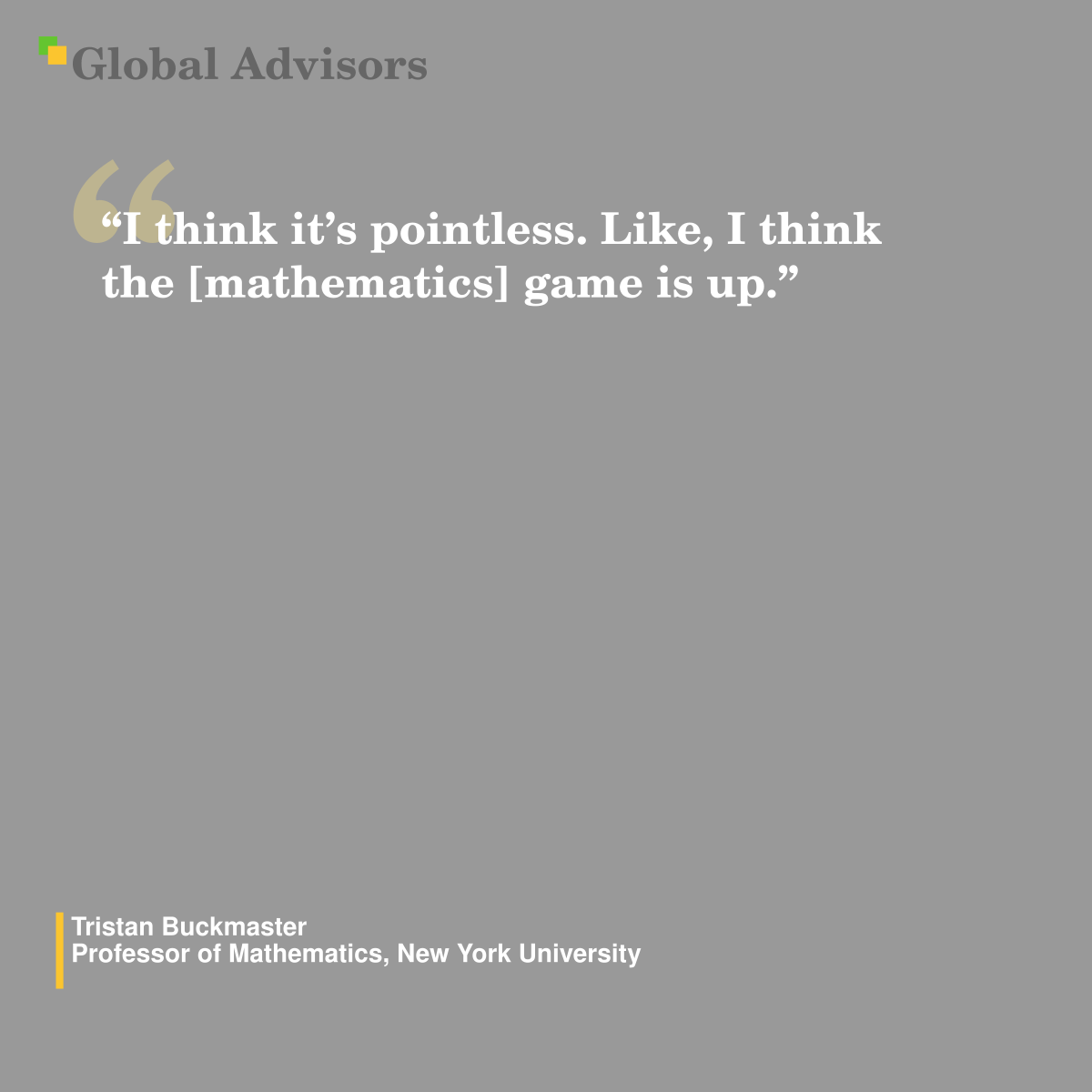 "“I think it’s pointless. Like, I think the [mathematics] game is up.” - Quote: Tristan Buckmaster - Professor of Mathematics, New York University